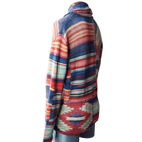 Polo RL | Patchwork | Aztec | Southwestern Navajo | 5 Button Shawl Cardigan - Picture 4 of 11